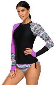 Women Long Sleeve Purple Uv Sun Protection Upf 50 Rash Guard Top 2 Piece Swimsuit Set In 2020 Long Sleeve Swimsuit Tankini Swimsuits Swimsuits Athletic