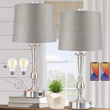 100% price match and free shipping at yliving.com. Set Of 2 Touch Control Table Lamp With Dual Usb Charging Ports Desk Lamps 3 Way Dimmable Modern Nickel Finish Bedside Large Table Lamps For Living Room Bedroom By Partphoner Amazon Com