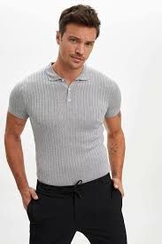 Gri Melanj Erkek Polo Yaka Triko T Shirt 1165228 Defacto Polo Triko Tisort