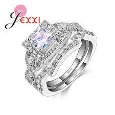 Jexxi Witka Cz Krysztal Brand New 925 Sterling Silver Wedding Zestawy Kobiety Sterling Silver Wedding Rings Sets Sterling Silver Wedding Rings Fashion Ring Set