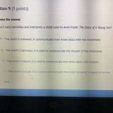 Anne frank's diary is just a small part of world war ii history. Choose The Answer Which Best Identifies And Interprets A Motif Used In Anne Frank The Brainly Com