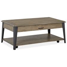 Compartment under lift top, plus extra shelf for storage. Magnussen Home Butler Industrial Lift Top Cocktail Table With 1 Drawer And Casters Value City Furniture Cocktail Coffee Tables