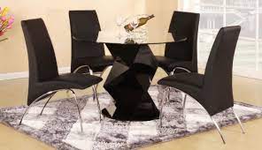 Black gloss dining table and 4 chairs. Modern Round Black High Gloss Clear Glass Dining Table 4 Chairs