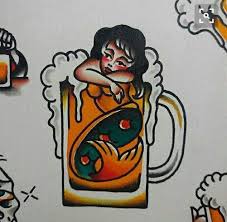 Black American Traditional Tattoo Stencils Mermaid In Beer Mug Traditional Tattoo Flash Tattoo Traditionaltattoos Traditional Tattoo Design Mermaid Tattoos Traditional Tattoo Flash