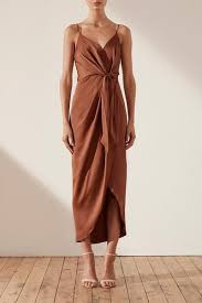 Oro Tie Front Cocktail Midi Dress Mocha Dresses Shona Joy Shona Joy International Midi Cocktail Dress Mocha Dress Dresses