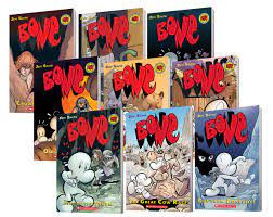 Bone is an independently published american comic book series, written and illustrated by jeff smith, originally serialized in 55 irregularly released issues from 1991 to 2004. Bone Collection Books 1 9 Smith Jeff Smith Jeff Amazon Ca Books