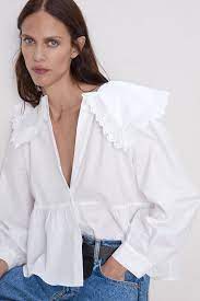 Zara Peter Pan Collar Poplin Blouse Women Shirts Blouse Fashion Poplin Blouse