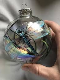 Dragonfly Iridescent Globe Hand Painted Gazing Ball Spring Etsy Painted Christmas Ornaments Dragonfly Decor Christmas Ornaments