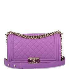 Chanel Purple Quilted Caviar Medium Boy Bag Light Gold Hardware Chanel Handbag Boy Bags Chanel