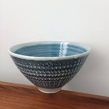 Mid Century Large Bowl Hastings Pottery Vintage L960s By Etsy Blue Bowl Mid Century Pottery Pottery