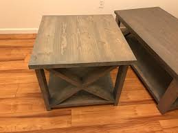 Large rustic farmhouse coffee table, provincial brown top, creamy white distressed base, large square coffee table with shelve. Rustic X Coffee Table With 2x4 X Ana White