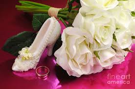 See more ideas about wedding, bouquet, wedding bouquets. Wedding Bridal Bouquet Of White Roses On Pink Background With Good Luck Shoe And Wedding Ring Photograph By Milleflore Images
