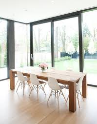 Wide choice of modern & contemporary wooden chairs in different colours. Wood Table White Eames Chairs Love Table Chairs Or Family Friendly Kitchen Dining Also Love How Modern Dining Room White Eames Chair Dining Room Inspiration