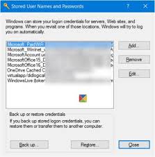 Windows seems to be saving my credentials for a variety of applications (terminal servers, etc) and i'd like to purge this data. Manage Stored Usernames And Passwords In Windows 10