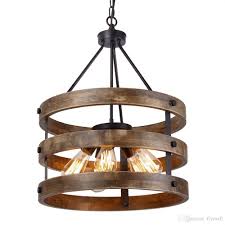 Großhandel Metall Und Rundholz Kronleuchter Pendelleuchte Fünf Lichter Schwarz Finishing Retro Vintage Industrielle Rustikale Deckenleuchte Leuchten
