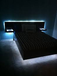 Used Led Rope Lights To Complete Our Daughters Homemade Floating Platform Bed Bed Lights Floating Bed Bed Frame Design