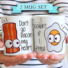 Bacon on front/ egg on back. Don T Go Bacon My Heart I Couldn T If I Fried Funny Bacon Mug Gift For Couple Wedding Gift Idea Bacon And Eggs Gift For Newlyweds Mug Wish