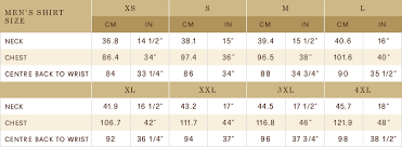 mens apparel size chart