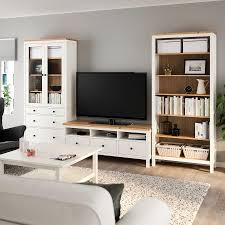 Hemnes Tv Storage Combination White Stain Light Brown Clear Glass 128 3 8x77 1 2 Ikea Living Room Tv Tv Storage Hemnes