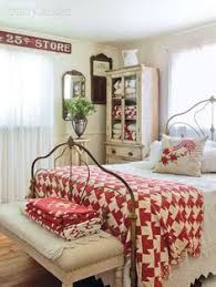 Red And White In A Rustic Bedroom Cottage Style Bedrooms Remodel Bedroom Home Decor Bedroom