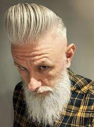 Bearded Old Man White Hair Swept Back Styling Putty Impressive Quiff Hairstyle Executive Contour Haircut Old Man Haircut Hair Putty Mens Hairstyles