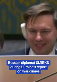 Russian Diplomat's Reaction During Ukraine's War Crime Report