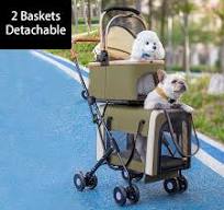 Luxury Double Foldable Steel Pet Stroller with 4 Detachable Wheels  Adjustable Features for Outdoor Car Use for Dogs and Cats