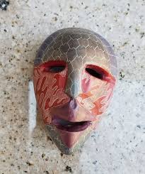 Ethnic Soapstone Hand Carved Face Mask Trinket Box