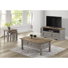 Made from pine, this coffee table has a distressed was finish, is a hardwearing, sturdy piece and also features a drawer. Corona Grey Wax Coffee Table
