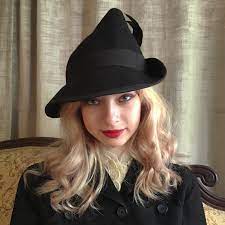 Vintage Style Witch Hat With Folded Point And Feather Hand Etsy In 2021 Black Witch Hat Vintage Fashion Witch Hat