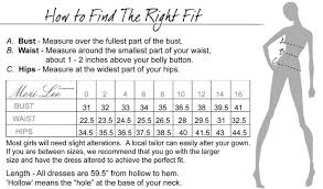 Size Chart For The Mori Lee Ball Gowns And Prom Dresses