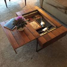 Block Coffee Table Features A Sliding Top To Reveal A Storage Compartment Diy Coffee Table Ideas Rustic Coffee Tables Coffee Table Farmhouse Coffee Table Wood