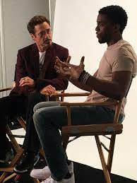 Robert Downey Jr Chadwick Boseman Avengers Infinity War D23 Backstage Robert Downey Jr Marvel Actors Marvel