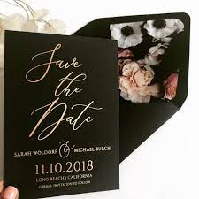 Moody Save The Date Printed Black And Gold Modern Minimalist Wedding Invitation Floral Envelope Liner Botanical Wax Seal Invite Calligraphy Trendy Wedding Invitations Printing Wedding Invitations Minimalist Wedding Invitations