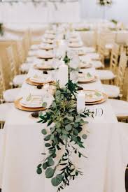 Long Tables With Hanging Greenery Greenery Wedding Centerpieces Gold Wedding Centerpieces Long Table Centerpieces