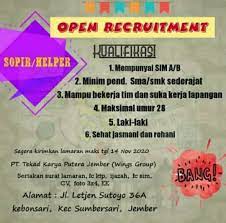Nah biasanya persyaratan yang di butuhkan juga tidak terlalu sulit, berikut beberapa persyaratan dan berkas untuk mendaftar menjadi karyawan alfamart yang umum : Lowongan Pekerjaan Sopir Helper Wings Group Terakhir 14 November 2020 Loker Sekitarku