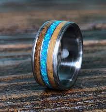 Titanium Wood Wedding Band Mens Titanium Ring Whiskey Barrel Etsy Rings For Men Titanium Rings For Men Blue Opal Ring