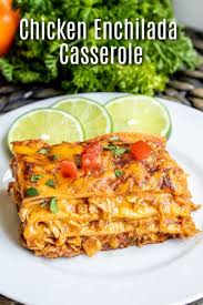 This Easy Chicken Enchilada Casserole Is Made With Red Sauce Chicken And F Chicken Enchiladas Easy Easy Chicken Enchilada Casserole Chicken Recipes Casserole