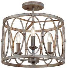 So if you are working with rooms with limited ceiling heights, semi flush mounts allows the visitors to appreciate the beauty of the fixture without stressing the spaces with volume and long rods. 3 Light Transitional Rustic Semi Flush Mount Farmhouse Flush Mount Ceiling Lighting By Designer Lighting And Fan Houzz