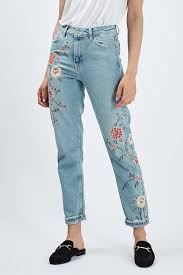Moto Floral Embroidered Mom Jeans In 2019 Embroidered Mom