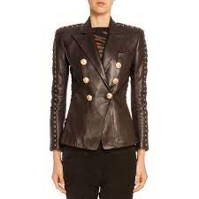 Balmain Lace Up Sleeve Leather Jacket Blazer Designs Leather Blazer Black Faux Leather Jacket