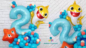 Baby Shark Balloon Party 2nd Birthday Decoration Ideas At Home Baby Shark Balloon Tutorial Youtube