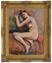 Henri Boccara - Henri BOCCARA, Nude on the sofa, Oil on cardboard For Sale  at 1stDibs