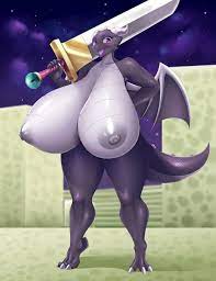 2d anthro big breasts big hips black body blush breasts dragon  dragoness ender dragon eyelashes female female only hips horns huge breasts  jean? lizard looking at viewer microsoft minecraft