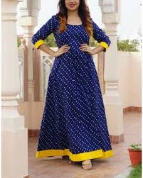 Want to discover art related to bandhani_dress? Blue And Yellow Bandhej Blouse Design Models Kalamkari Dresses Frock Fashion