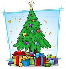 Cartoon Christmas Tree With Balls And Gift Boxes Cartoon Christmas Tree Merry Christmas Pictures Christmas Tree Decorations