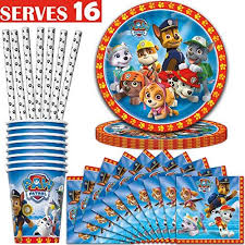 Paw Patrol Party Supplies Serves 16 Plates 9 Napkins Cups Paw Straws Disposable Kids Birthday Dinnerware Bundle With Decorative Design Walmart Com In 2021 Paw Patrol Party Decorations