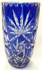 The vase's thick walls and heavy sham impart a luxurious look and feel and give the lustrous glass added added depth. Lot Art Bohemian Glass Vase In Cobalt Blue 25cm High