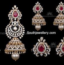 18 Carat Gold 3 In 1 Diamond Jhumkis Adorned With Diamonds Rubies And South Sea Pearls By Kam Big Earrings Gold Diamond Pendants Designs Gold Necklace Designs