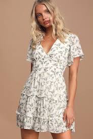 So True White Floral Print Tiered Short Sleeve Mini Dress In 2020 Short Sleeve Mini Dress Floral Dress Casual Floral Dresses Short